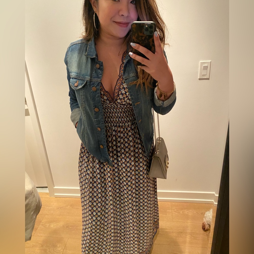 Max Studio Navy and Cream Geometric Maxi Dress